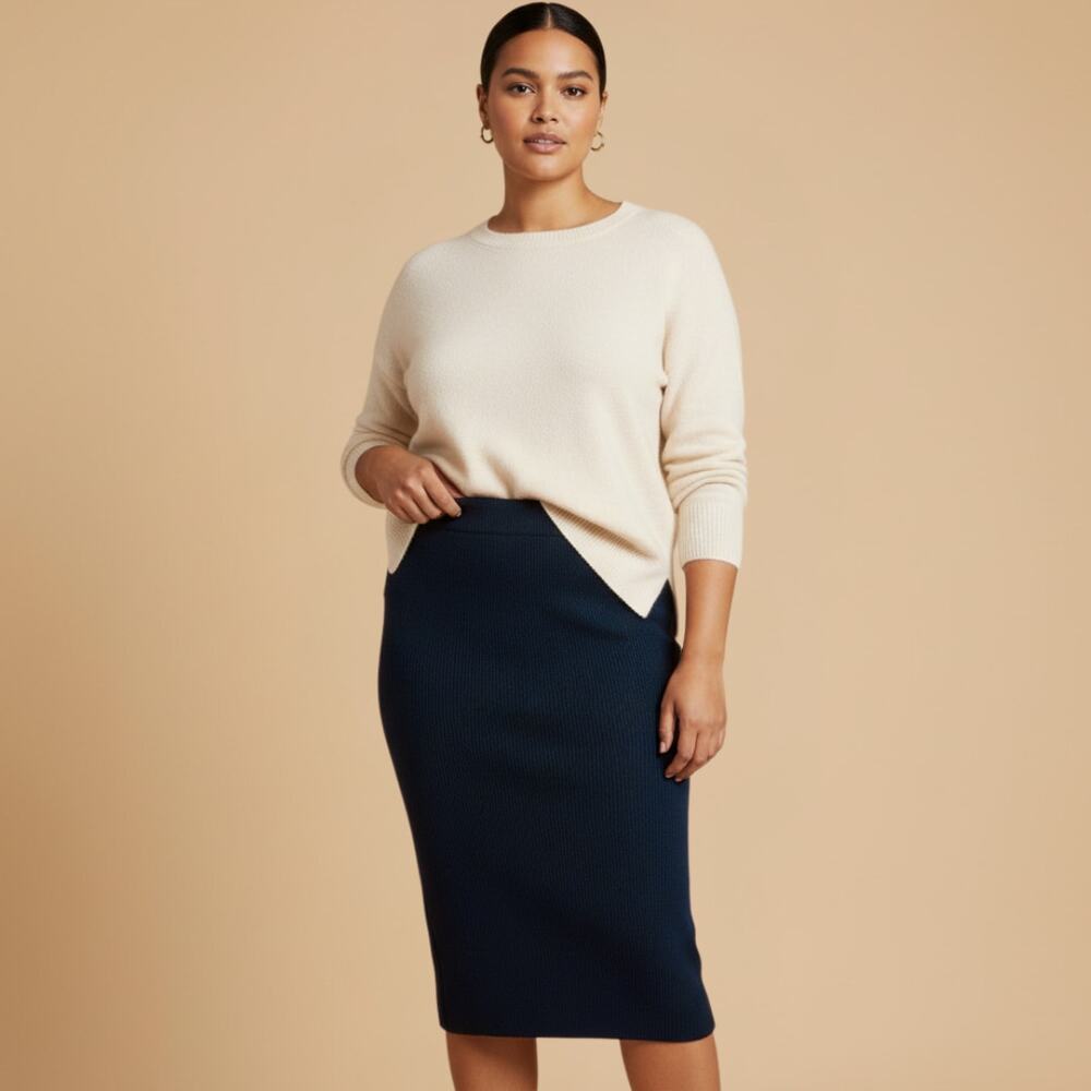 NEW Universal Thread Navy Ribbed Knit Sweater Midi Pencil Skirt Large Fall Luxe